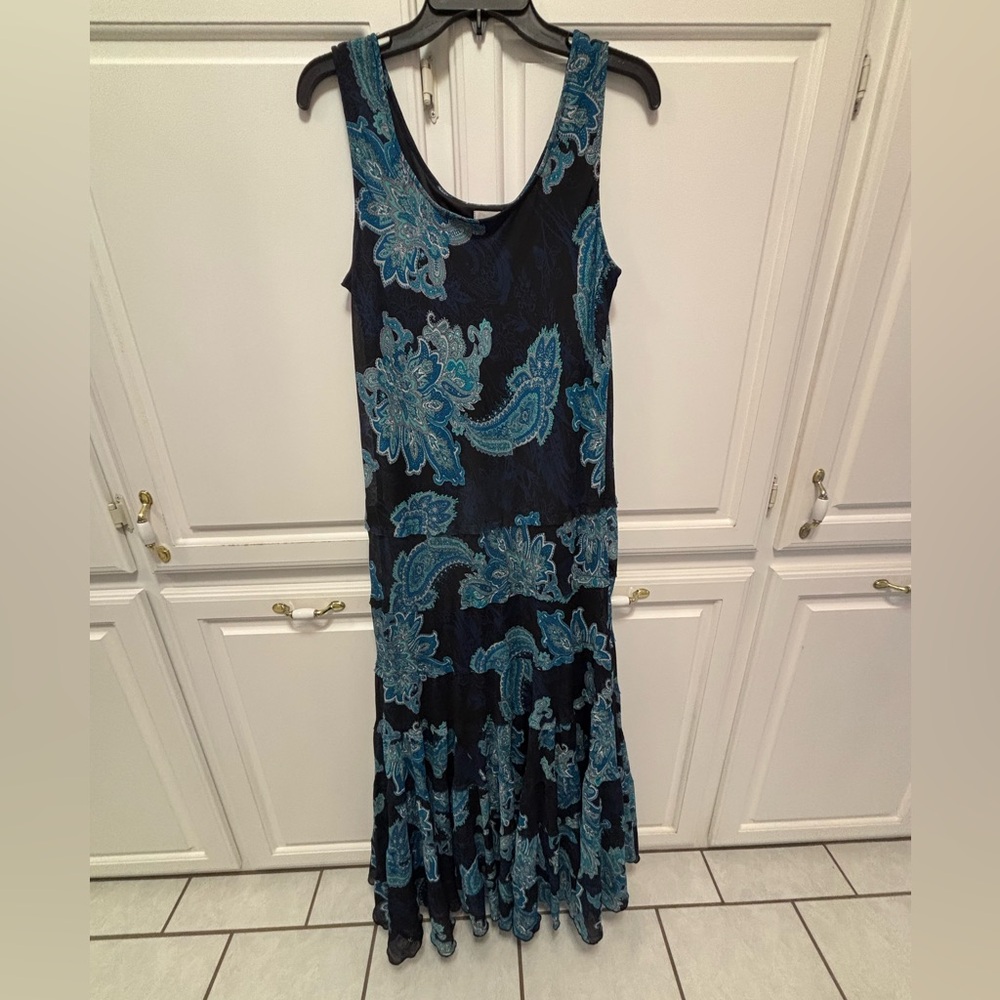 Chico’s Blue Paisley Sleeveless Maxi Dress Tiered Lined Women  Size L Chico’s 2